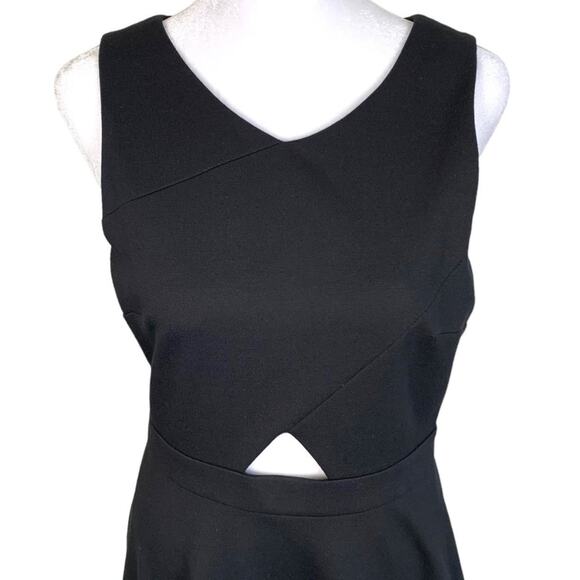 CeCe Womens Sz 4 Black Sleeveless Ponte Skater Dress with Midi Cutout - Picture 9 of 11